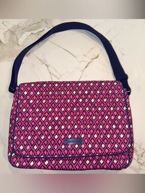 Vera Bradley Laptop Messenger Bag Pink Blue Print Quilted Travel Work Bag 💙🩷💜